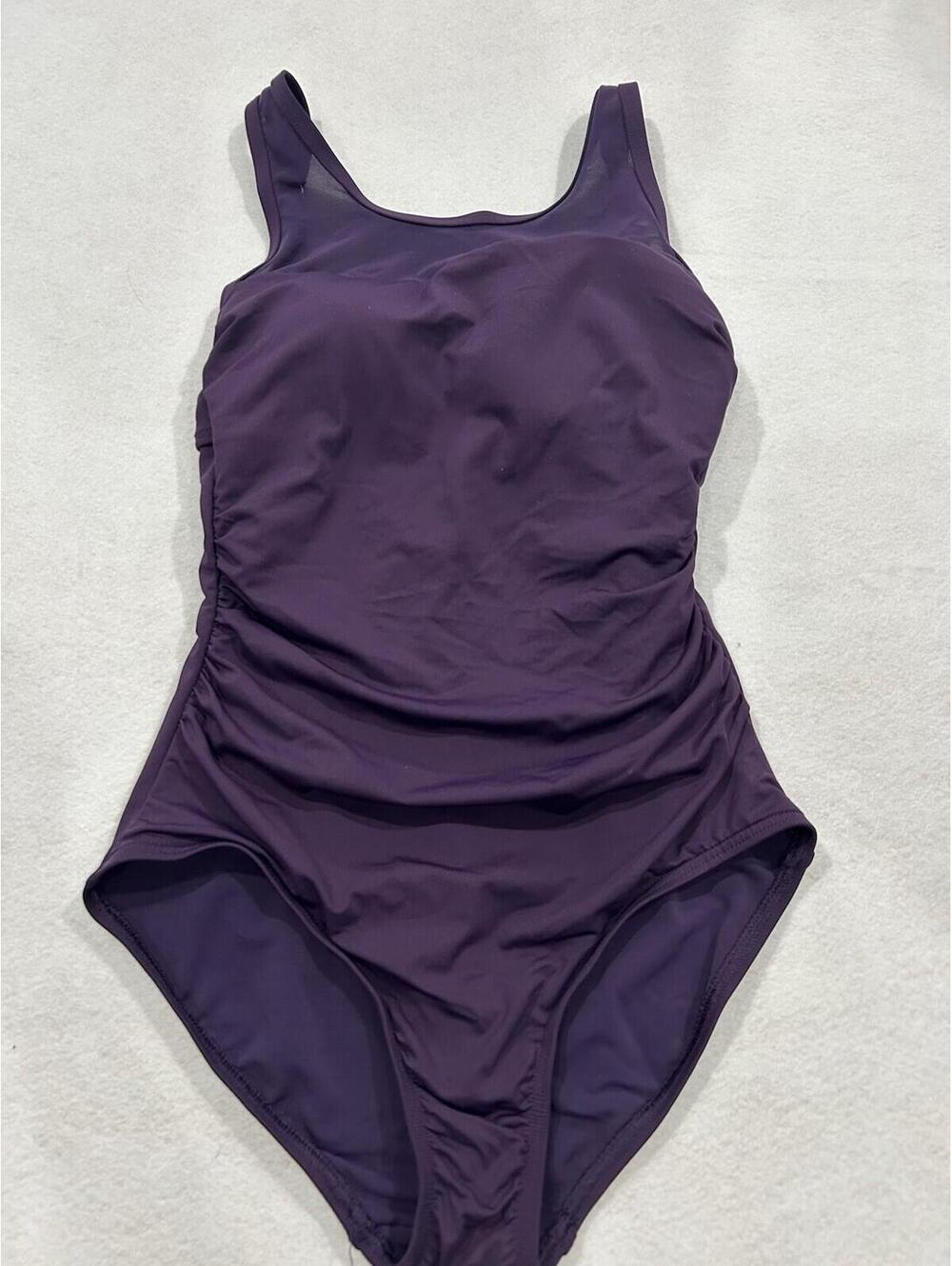 Lands' End Dark Plum Purple Tummy Control Swimsuit 6